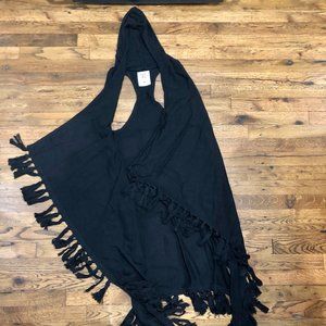 Long Sleeveless Hooded Cardigan with Fringe